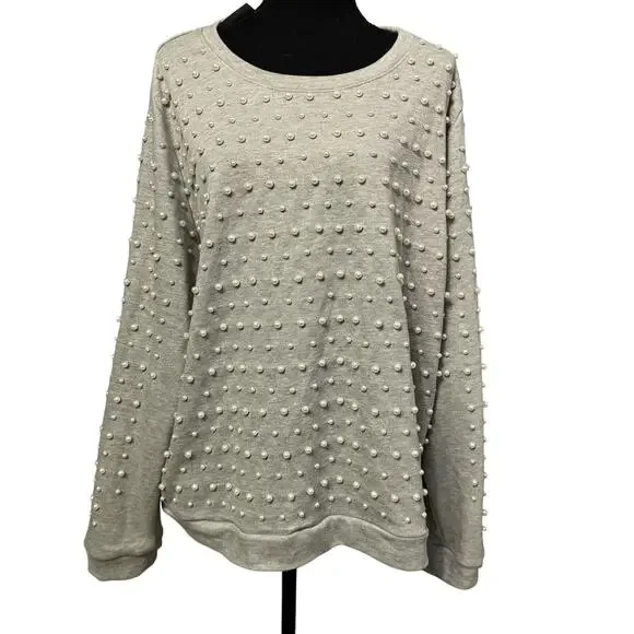 Eloquii Women's Pearl Embellished Heather Gray Sweatshirt NWT Size 22/24 - Picture 1 of 10